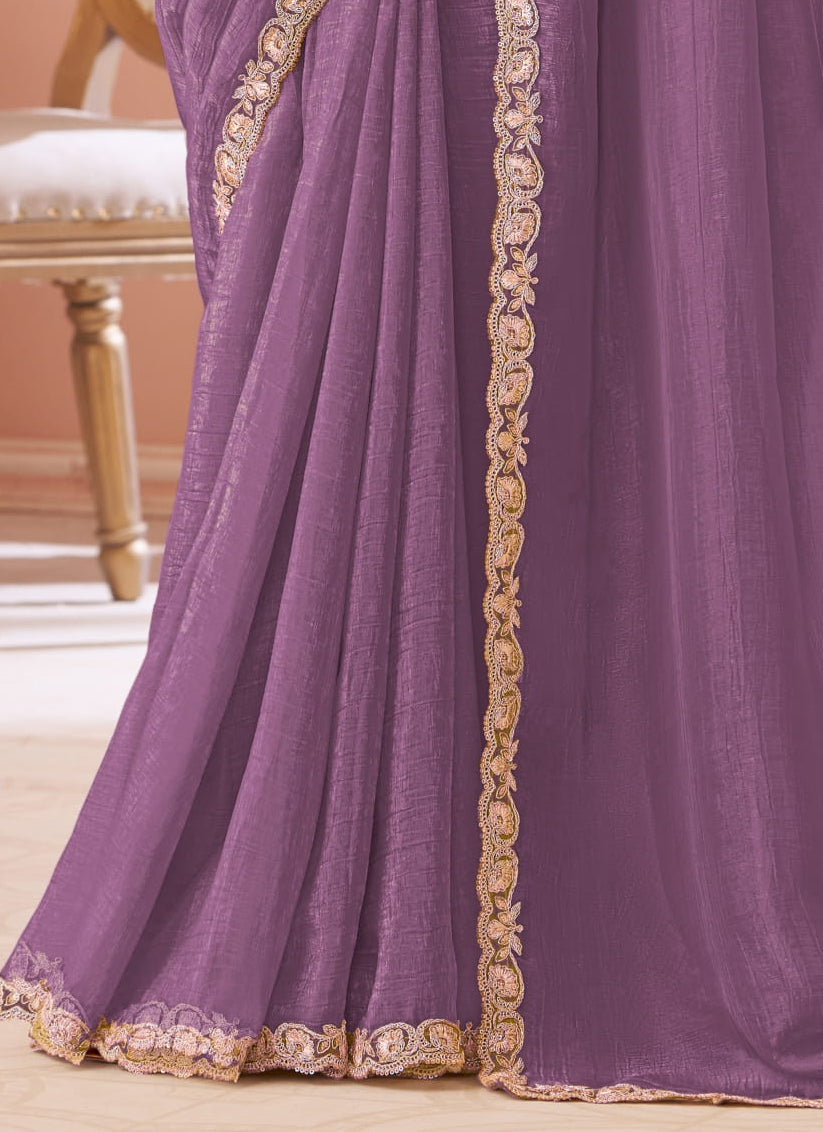 Marvelous Lavender Georgette Party Wear Saree with Embroidered Blouse