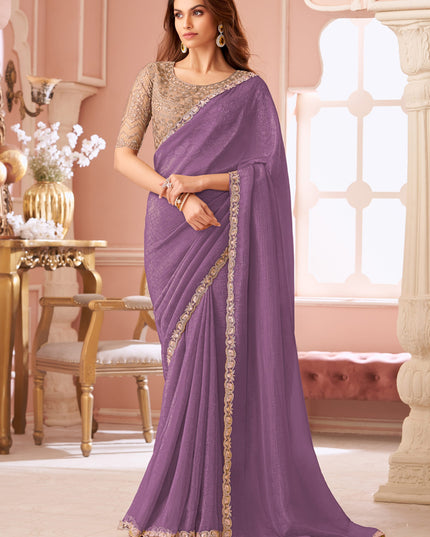 Marvelous Lavender Georgette Party Wear Saree with Embroidered Blouse