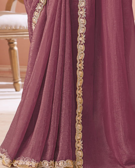 Wonderful Rose Taupe Georgette Party Wear Saree with Embroidered Blouse