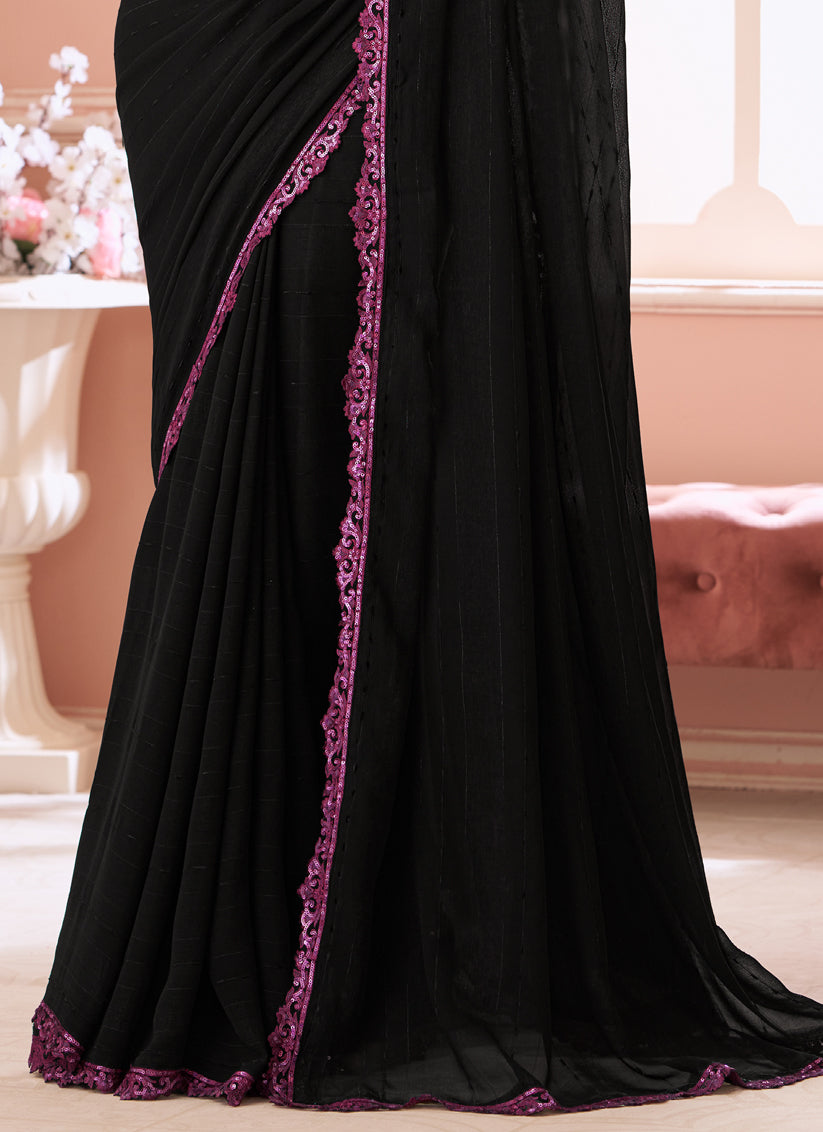 Attractive Black Embroidered Georgette Party Wear Saree