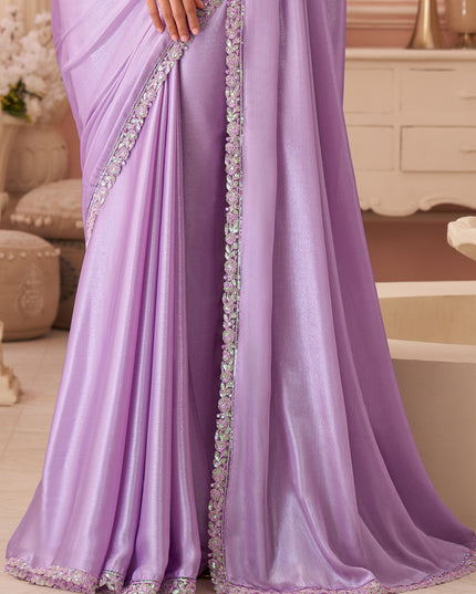Stylish Lavender Embroidered Chiffon Party Wear Saree