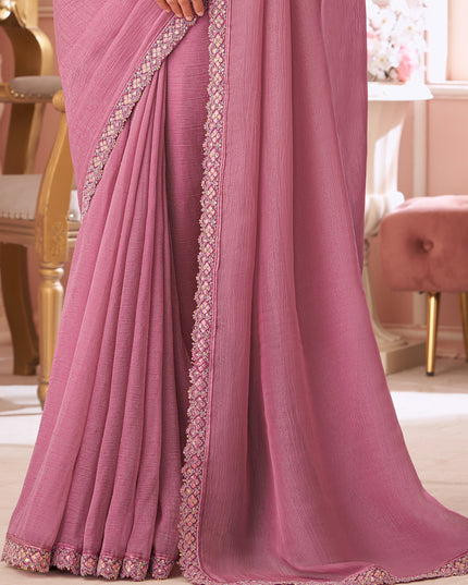 Delicate Puce Pink Embroidered Georgette Party Wear Saree