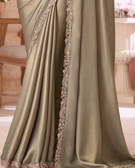 Adorable Dusty Beige Embroidered Chiffon Party Wear Saree