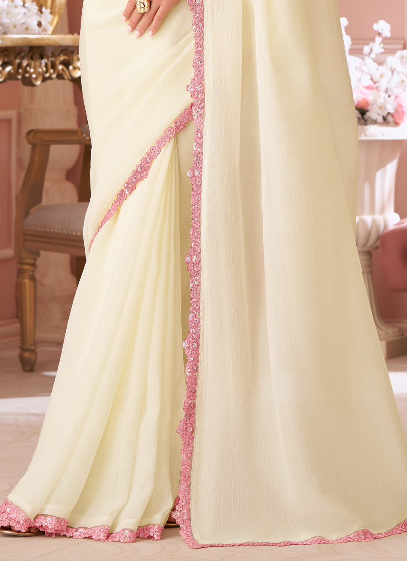 Alluring Off White Embroidered Georgette Party Wear Saree
