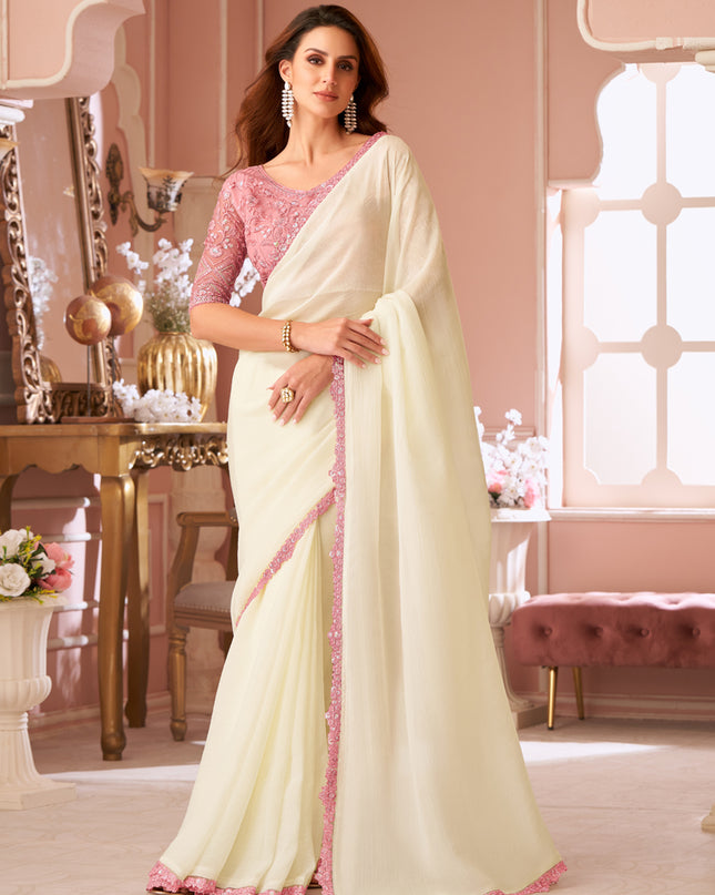 Alluring Off White Embroidered Georgette Party Wear Saree
