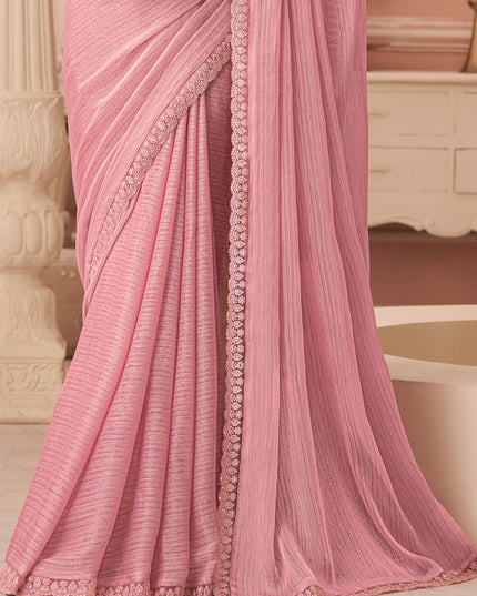 Mesmerizing Coral Pink Embroidered Georgette Party Wear Saree