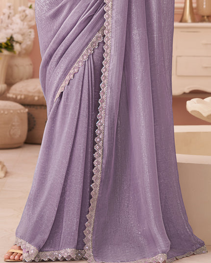 Elegant Mauve Embroidered Georgette Party Wear Saree