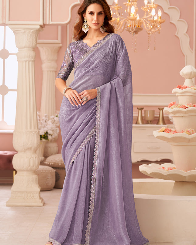 Elegant Mauve Embroidered Georgette Party Wear Saree