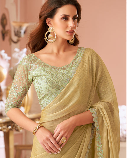 Bewitching Fawn Embroidered Georgette Party Wear Saree