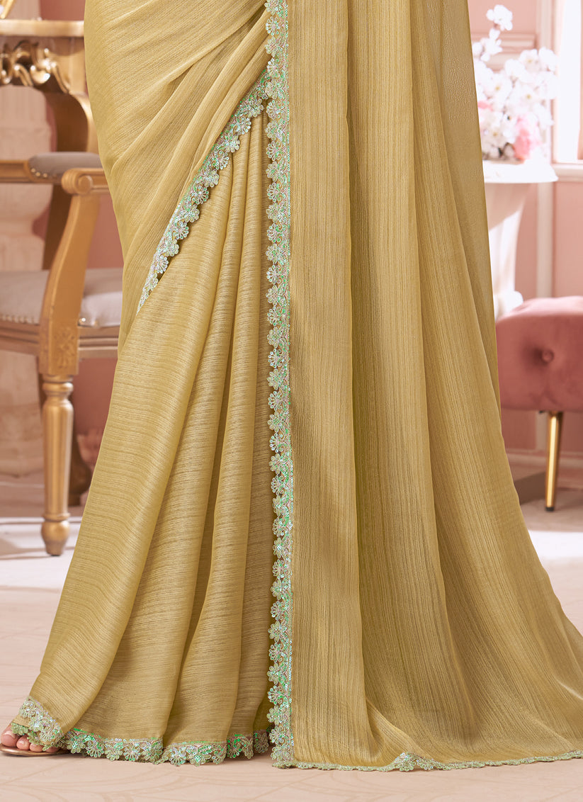 Bewitching Fawn Embroidered Georgette Party Wear Saree