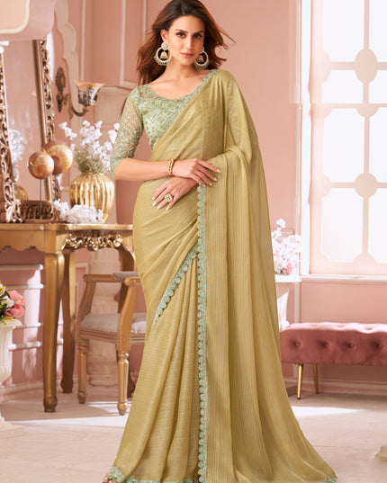 Bewitching Fawn Embroidered Georgette Party Wear Saree