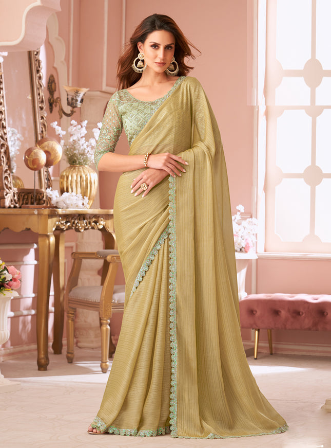 Bewitching Fawn Embroidered Georgette Party Wear Saree