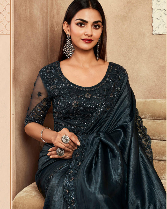 Black Silk Saree with Embroidered Blouse