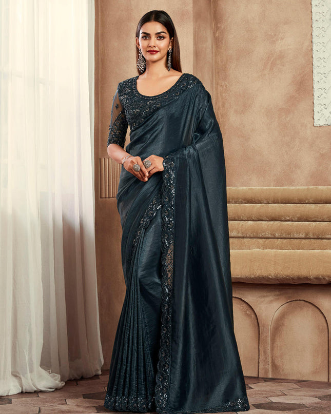 Black Silk Saree with Embroidered Blouse