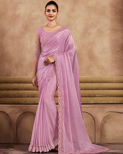 Rose Pink Silk Saree with Embroidered Blouse