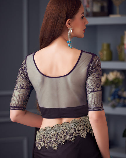 Charming Burgundy Silk Chiffon Embroidered Designer Wedding Saree