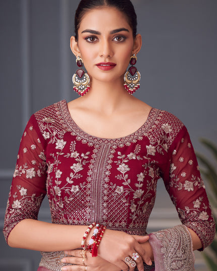 Sweet Snuff Brown Double Tone Silk Embroidered Wedding Saree