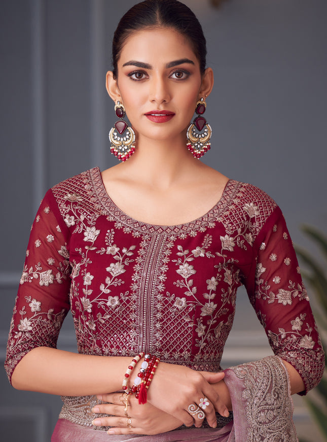 Sweet Snuff Brown Double Tone Silk Embroidered Wedding Saree