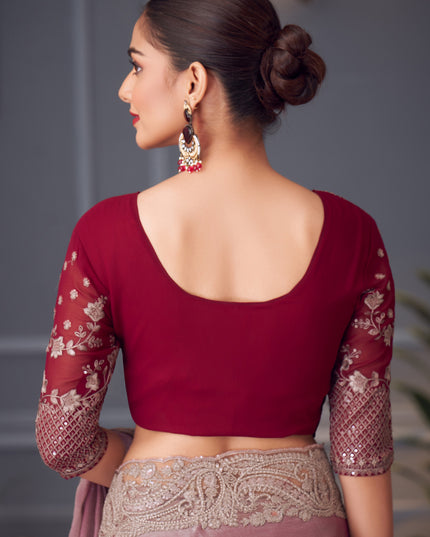 Sweet Snuff Brown Double Tone Silk Embroidered Wedding Saree