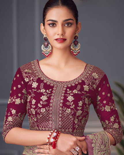 Alluring Old Rose Double Tone Silk Embroidered Wedding Saree