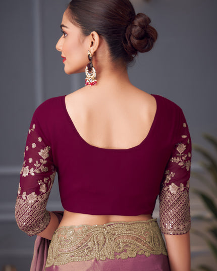 Alluring Old Rose Double Tone Silk Embroidered Wedding Saree