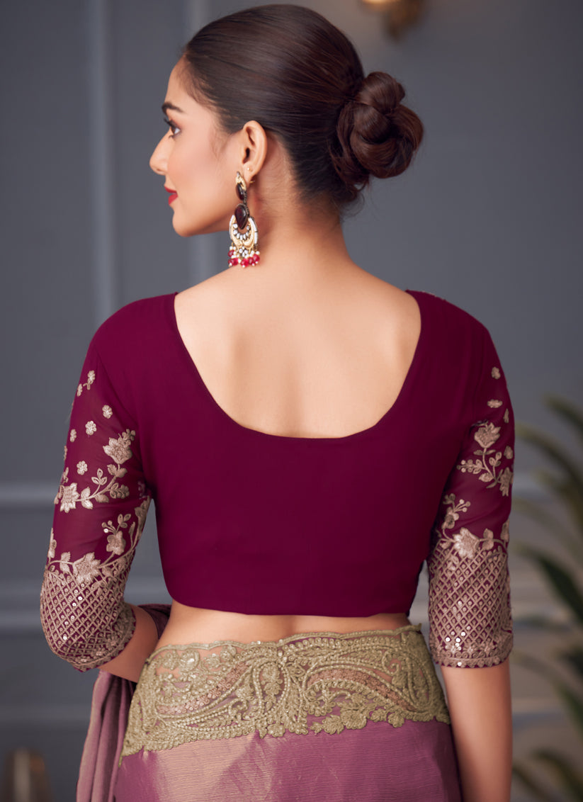 Alluring Old Rose Double Tone Silk Embroidered Wedding Saree