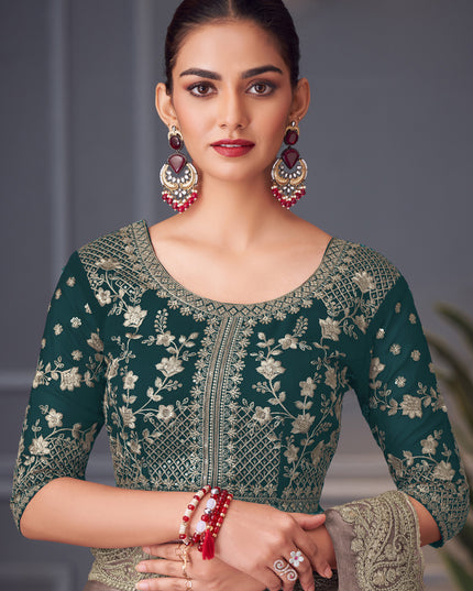 Captivating Dusty Grey Double Tone Silk Embroidered Wedding Saree