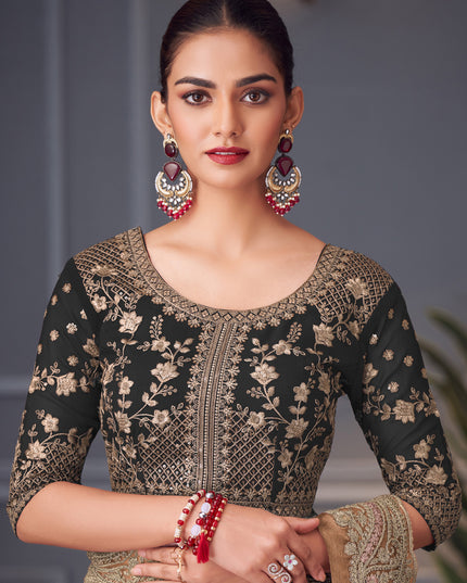 Mesmerizing Taupe Double Tone Silk Embroidered Wedding Saree