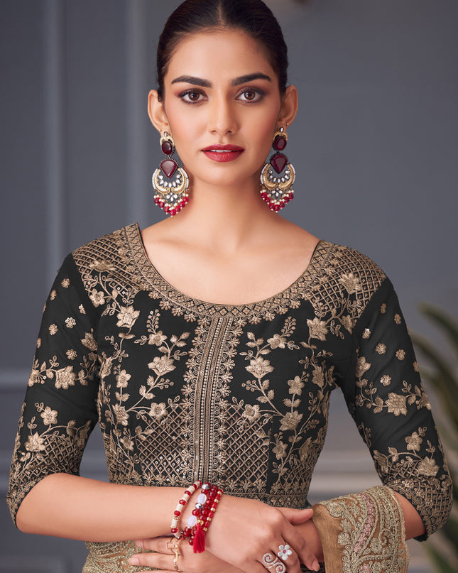 Mesmerizing Taupe Double Tone Silk Embroidered Wedding Saree