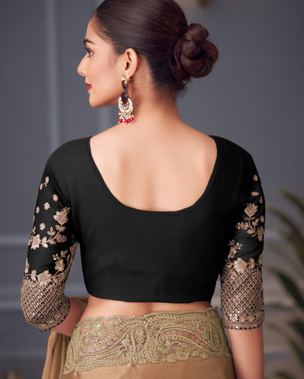 Mesmerizing Taupe Double Tone Silk Embroidered Wedding Saree