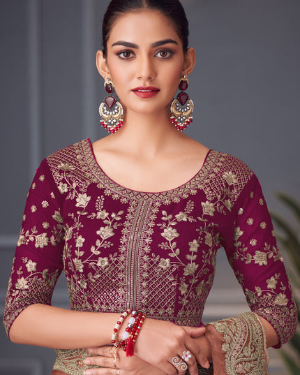 Fascinating Rose Gold Double Tone Silk Embroidered Wedding Saree