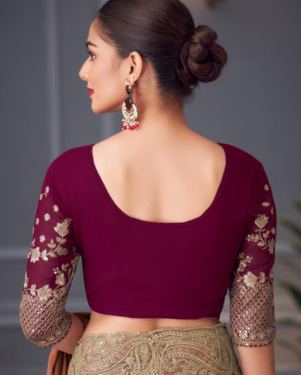 Fascinating Rose Gold Double Tone Silk Embroidered Wedding Saree