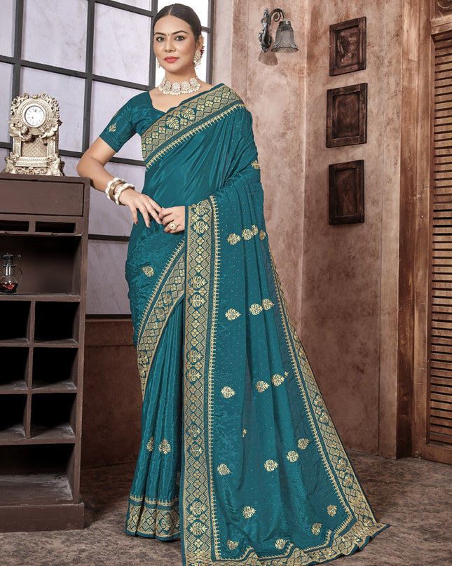 Teal Blue Art Silk Designer Saree