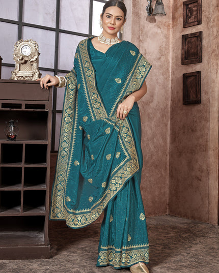 Teal Blue Art Silk Designer Saree