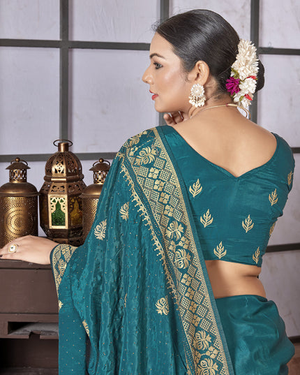 Teal Blue Art Silk Designer Saree