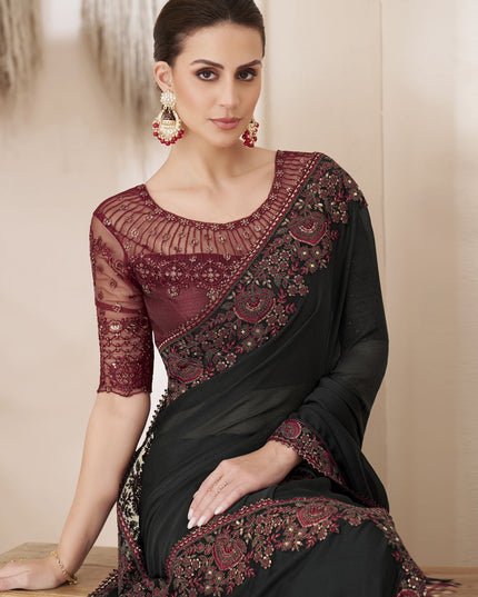 Black Embroidered Saree with Designer Blouse