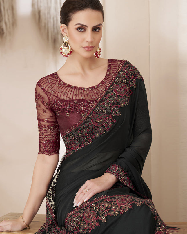 Black Embroidered Saree with Designer Blouse