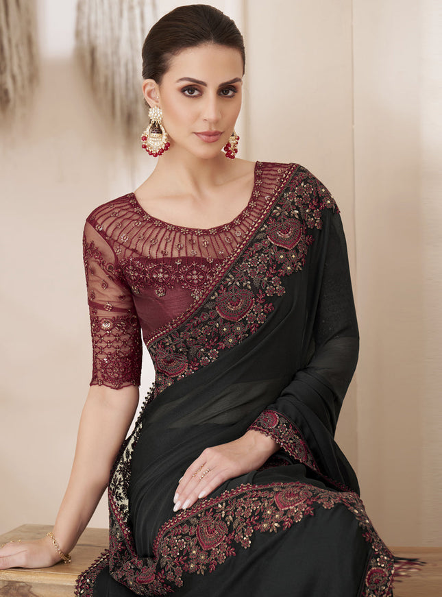 Black Embroidered Saree with Designer Blouse