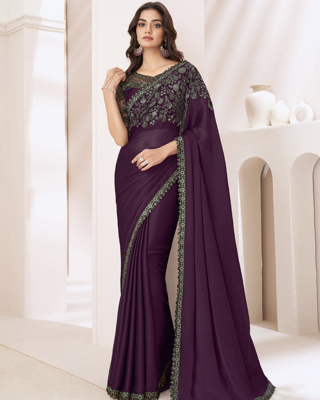 Burgundy Embroidered Saree with Designer Blouse