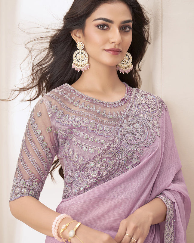 Blush Pink Embroidered Saree with Designer Blouse