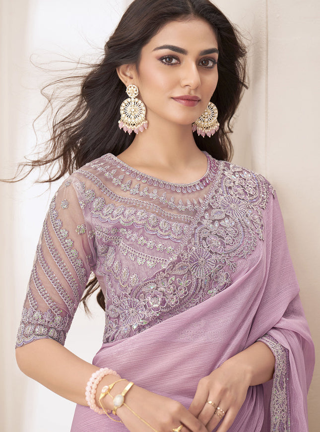 Blush Pink Embroidered Saree with Designer Blouse