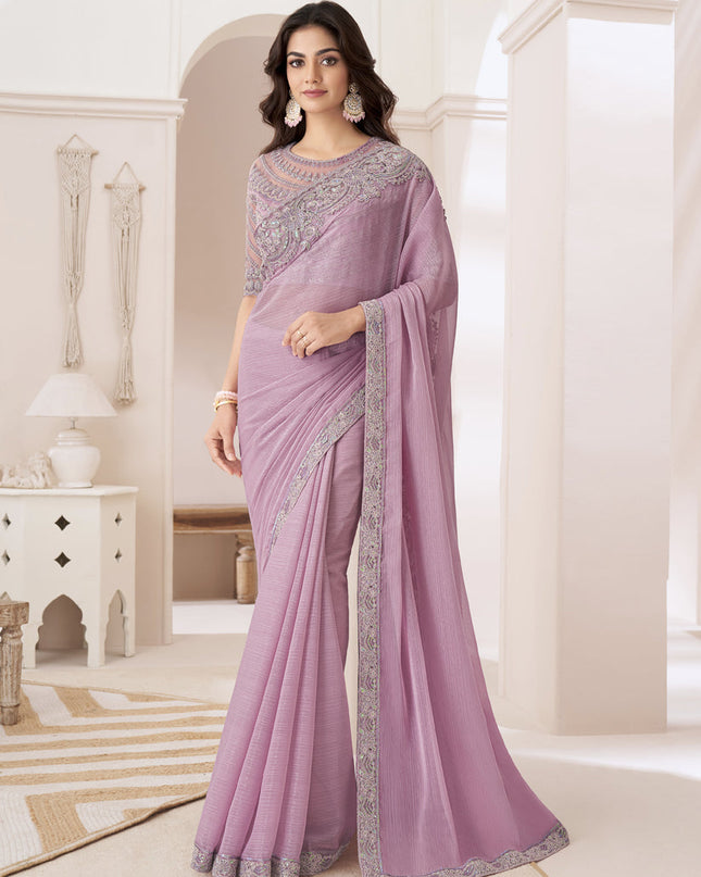 Blush Pink Embroidered Saree with Designer Blouse