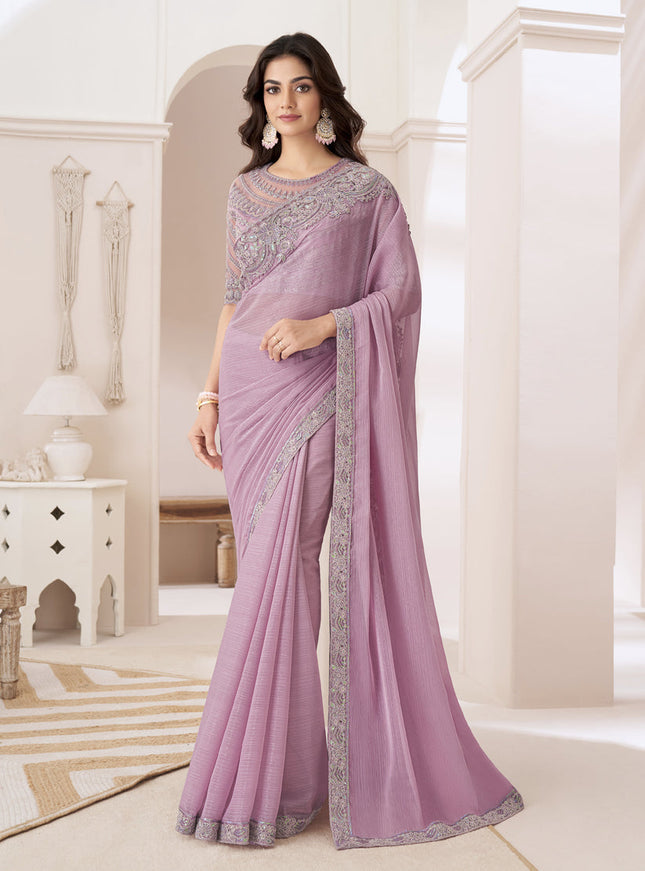 Blush Pink Embroidered Saree with Designer Blouse