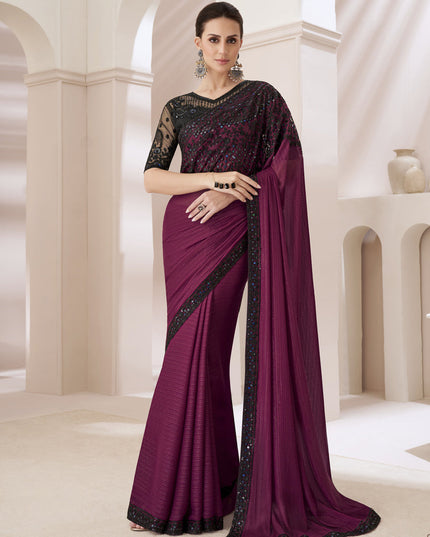 Wine Embroidered Saree with Designer Blouse