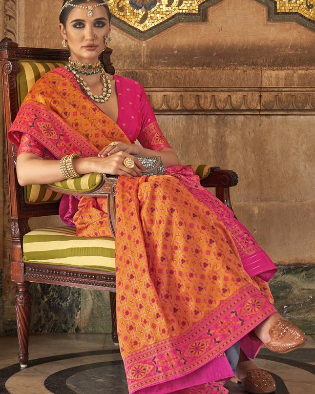 Golden Yellow Silk Jacquard Woven Saree