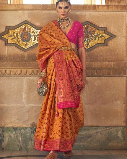 Golden Yellow Silk Jacquard Woven Saree