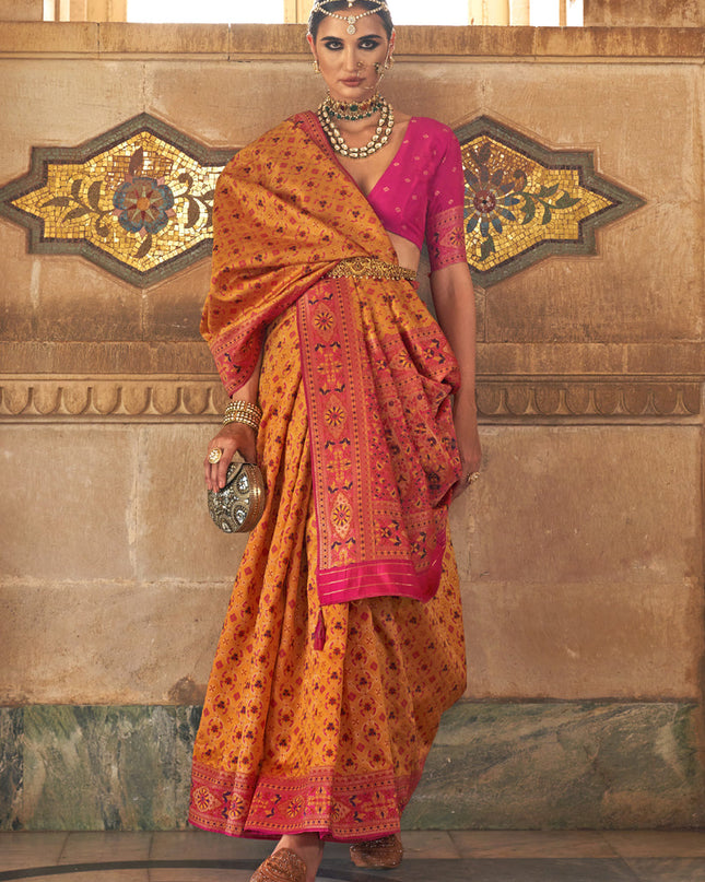 Golden Yellow Silk Jacquard Woven Saree