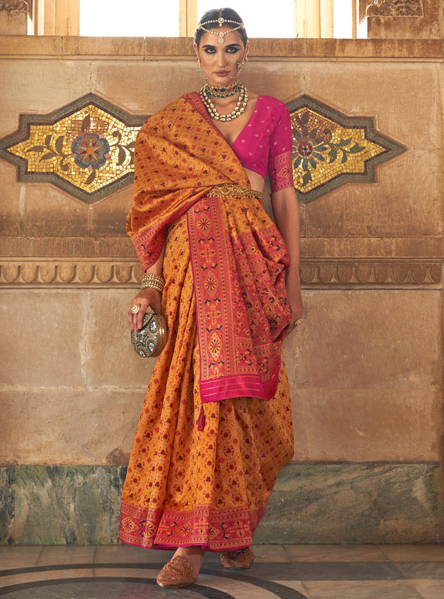 Golden Yellow Silk Jacquard Woven Saree