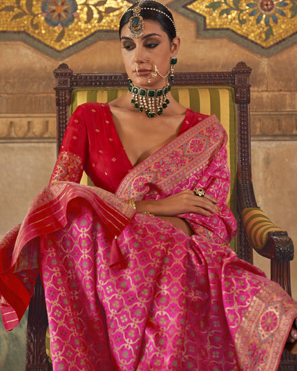 Rani Pink Silk Jacquard Woven Saree