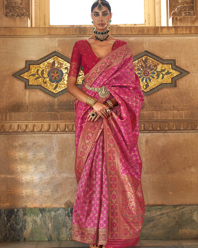 Rani Pink Silk Jacquard Woven Saree